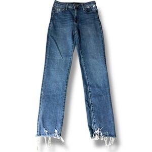 Just Black Women's Straight Leg Distressed Medium Light Blue Classic Denim Jeans
